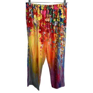 Bright Multicolor Abstract Print Womens Pants Size XXL Elastic Waist